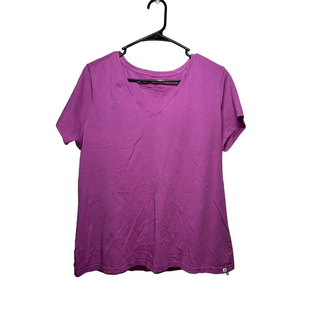 Pact Organic Cotton V-Neck Short Sleeve Casual‎ T-Shirt Magenta Women's Large